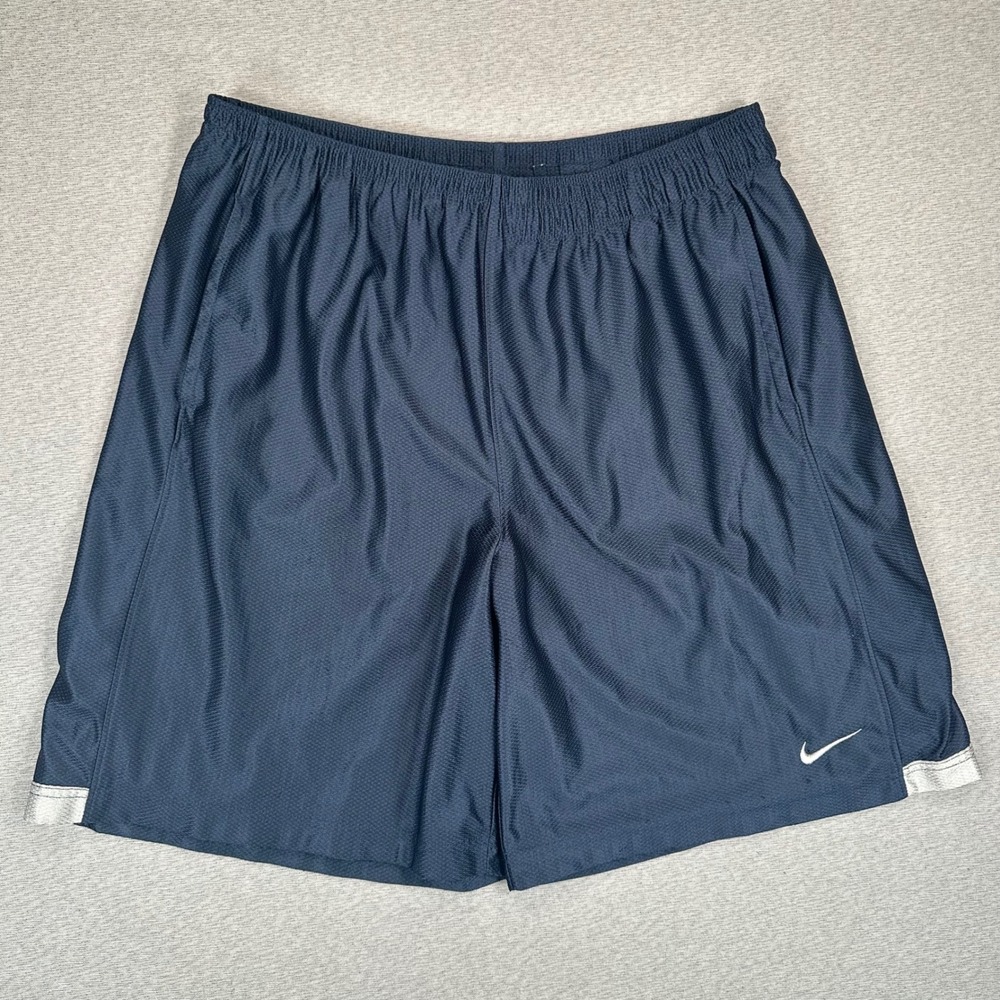 Y2K Nike Basketball Shorts Mens XXL Navy Blue Shiny Dazzle‎ Silky Swoosh